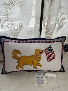 Martha Stewart golden retriever embroidered flag decor pillow
